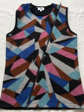 Yal sweater vest sleeveless top Small multicolor geometric asymmetrical zip